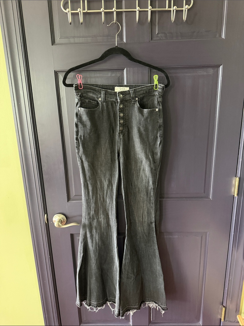 Free People Black High-Rise Flare Jeans with Button Fly